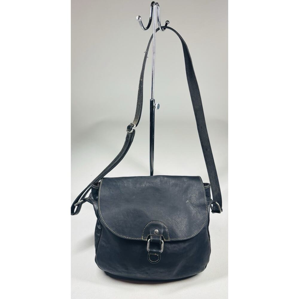 Jack Georges VTG Voyager Crossbody Bag Black Messenger Leather Distressed - Picture 3 of 16